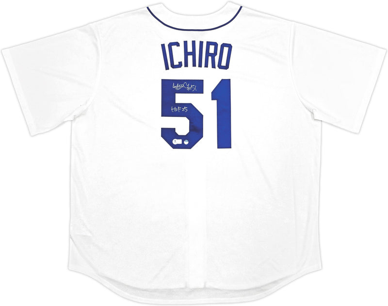 Seattle Mariners Ichiro Suzuki Autographed White Nike Cooperstown Collection Jersey Size XXL "HOF 25" IS Holo & Beckett BAS Witness QR Stock #238319