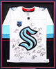 Seattle Kraken 2021-22 Inaugural Season Team Signed Autographed Framed White Adidas Jersey With 24 Signatures Including Jordan Eberle & Jared McCann Fanatics Holo Stock #223780