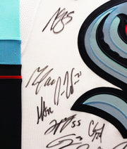 Seattle Kraken 2021-22 Inaugural Season Team Signed Autographed Framed White Adidas Jersey With 24 Signatures Including Jordan Eberle & Jared McCann Fanatics Holo Stock #223780