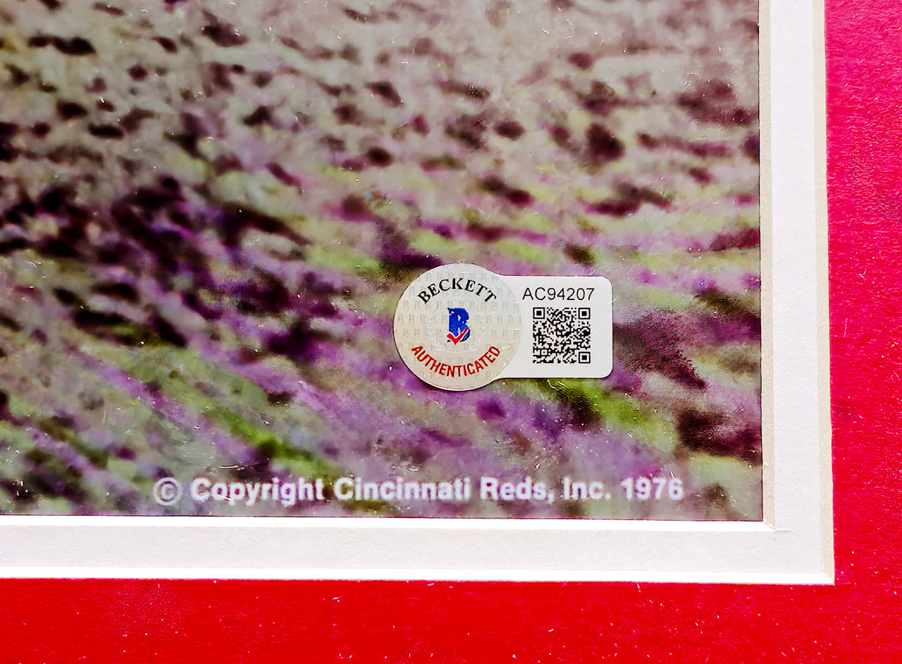 1976 Cincinnati Reds Big Red Machine Team Autographed Framed 24x36 Poster With 27 Signatures Including Johnny Bench & Pete Rose Beckett BAS Stock #223770