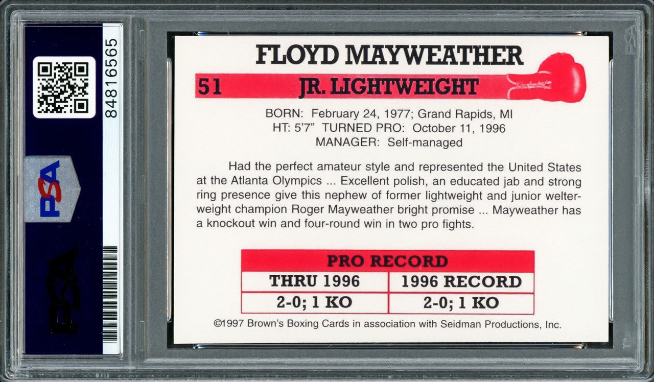 Floyd Mayweather Jr Autographed 1997 Brown's Boxing Rookie Retro Reprint Rookie Card #51 "TMT" The Money Team PSA/DNA Stock #211859