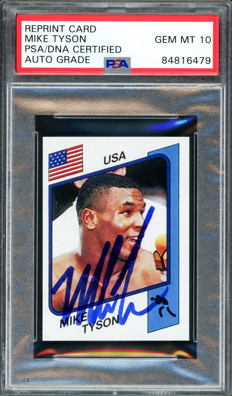 Mike Tyson Autographed 1986 Panini Supersport Rookie Retro Reprint Rookie Card #153 Auto Grade Gem Mint 10 PSA/DNA Stock #211861