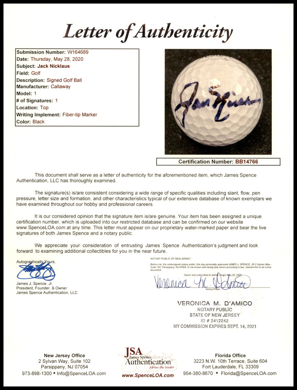 Jack Nicklaus Autographed Callaway Golf Ball JSA #BB14766