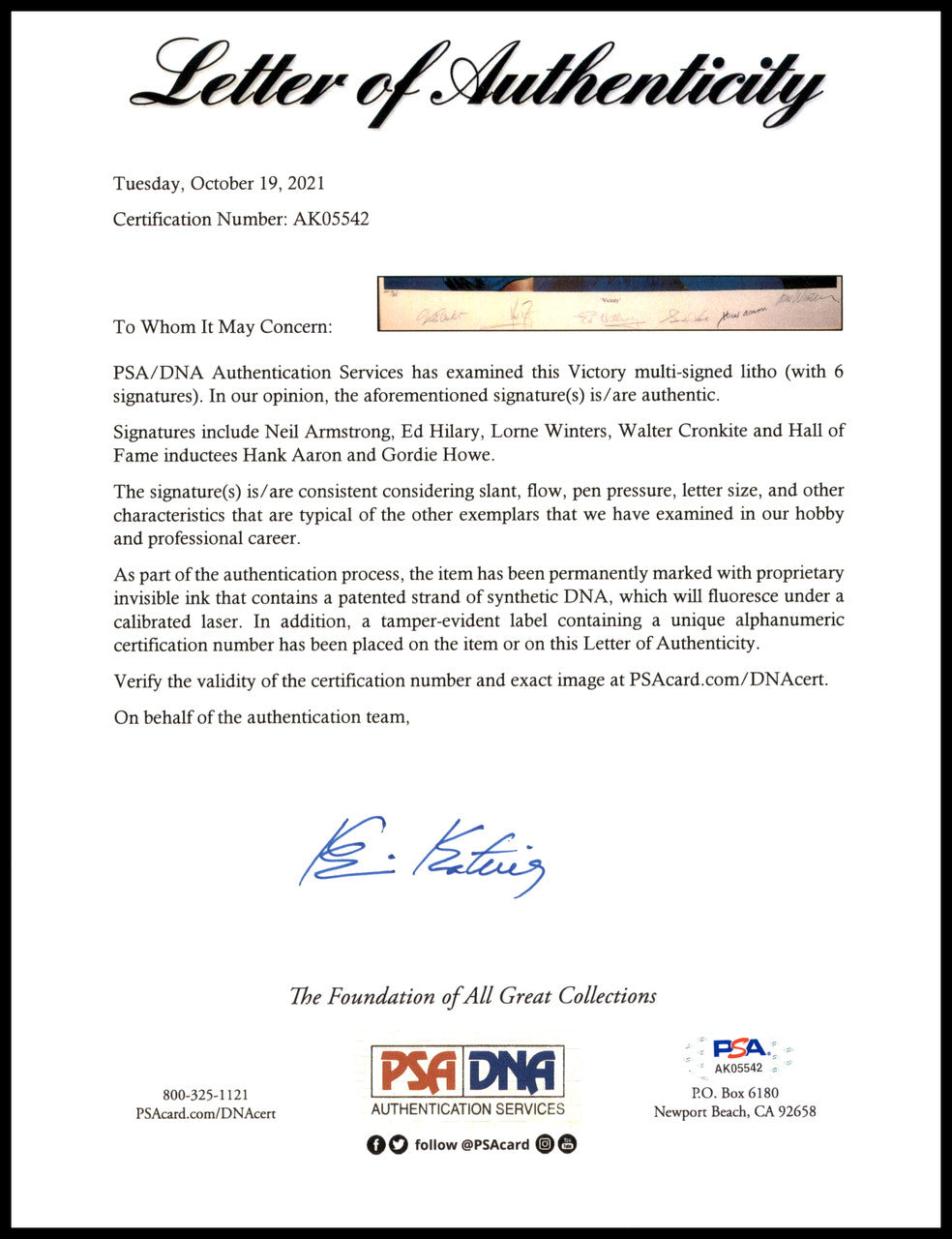Neil Armstrong, Hank Aaron & 4 Others Autographed Framed 17x21 Victory Lithograph Photo #14/25 PSA/DNA & Beckett BAS QR #AB40271