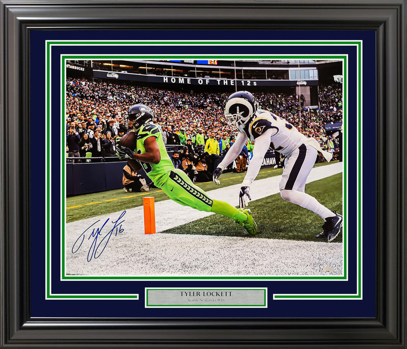 Tyler Lockett Autographed Framed 16x20 Photo Seattle Seahawks Toe Tap Touchdown MCS Holo Stock #221125