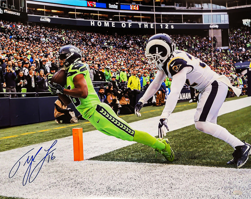 Tyler Lockett Autographed Framed 16x20 Photo Seattle Seahawks Toe Tap Touchdown MCS Holo Stock #221125