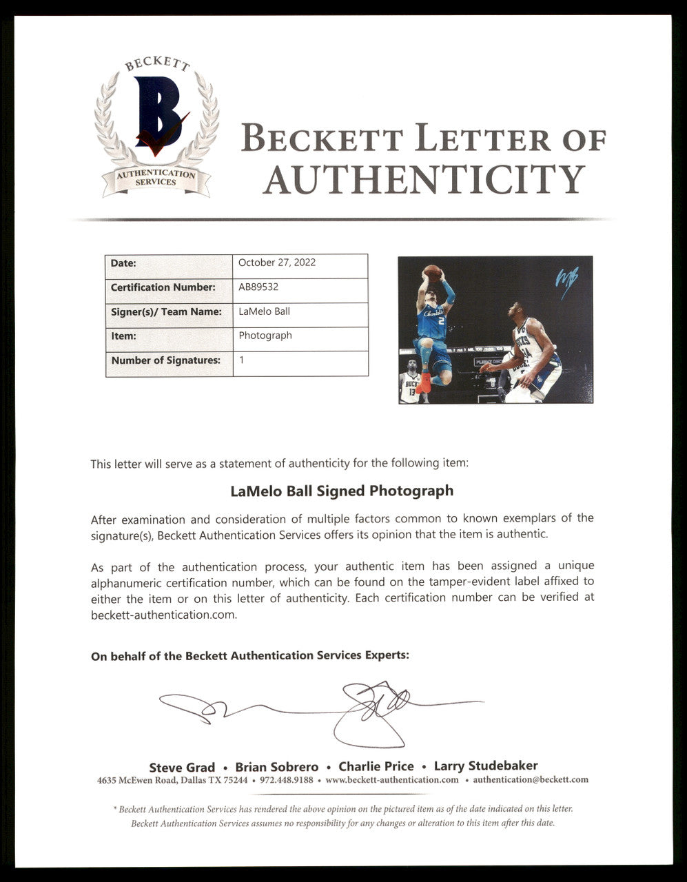 LaMelo Ball Autographed Framed 16x20 Photo New Orleans Pelicans Spotlight Beckett BAS Stock #210963