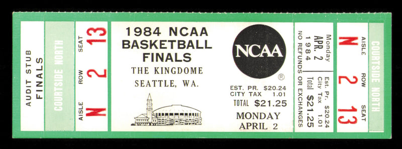 1984 NCAA Basketball Tournament Finals Unsigned Full Ticket Georgetown vs. Houston in Seattle SKU #222594