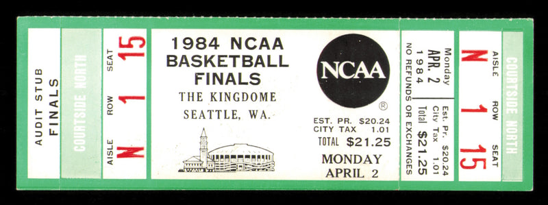1984 NCAA Basketball Tournament Finals Unsigned Full Ticket Georgetown vs. Houston in Seattle SKU #222595
