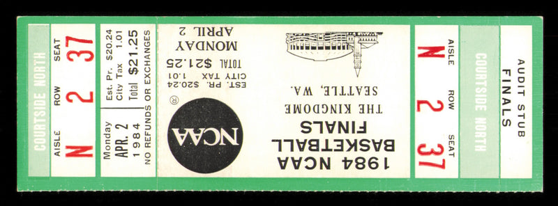 1984 NCAA Basketball Tournament Finals Unsigned Full Ticket Georgetown vs. Houston in Seattle SKU #222596