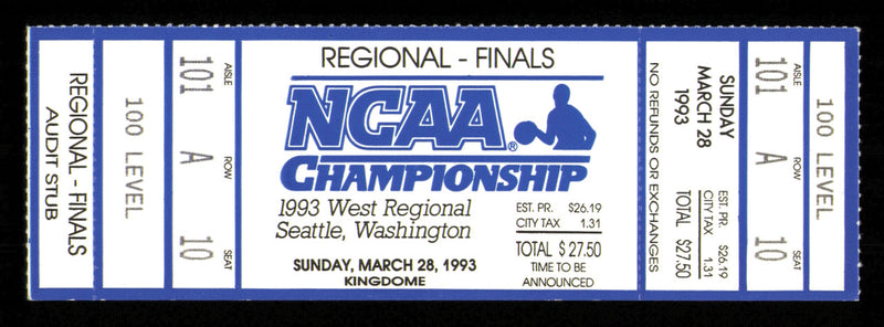 1993 NCAA Basketball Tournament West Regional Finals Unsigned Full Ticket Michigan SKU #222615