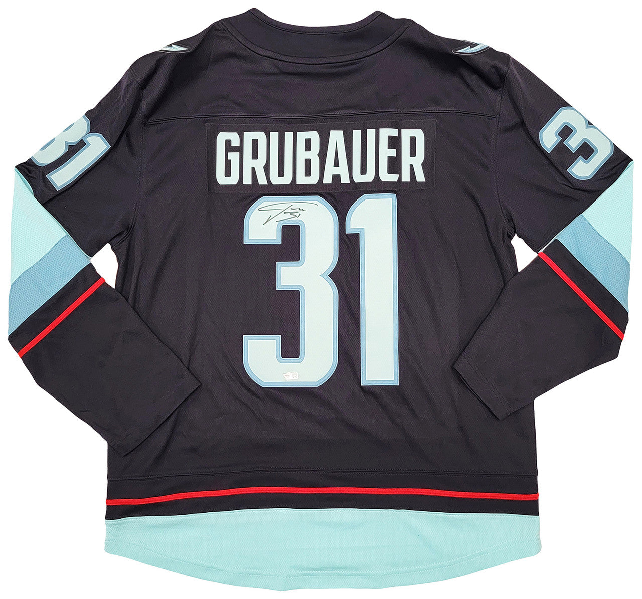 Seattle Kraken Philipp Grubauer Autographed Blue Fanatics Jersey Size XL Fanatics Holo Stock #211745