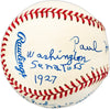 Paul Hopkins Autographed Official AL Baseball Washington Senators "Pitched Babe Ruth's 59th HR 9/29/27" Beckett BAS QR #BL93623