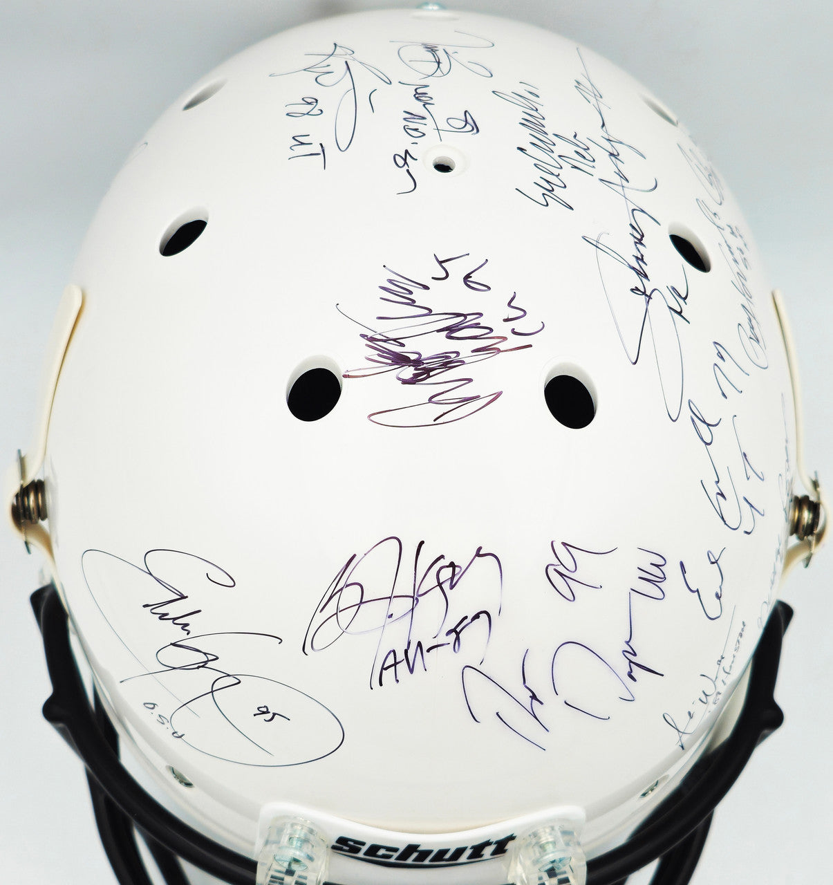 College Football's Best Heisman Winners Autographed White Shutt Authentic Full Size Helmet With 24 Signatures Including Barry Sanders Steiner Holo #SS149806