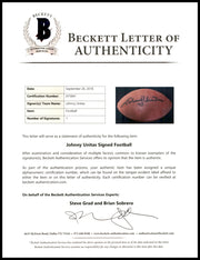 Johnny Unitas Autographed Official NFL Leather Football Baltimore Colts Beckett BAS #A75841