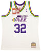 Utah Jazz Karl Malone Autographed White & Purple Authentic Mitchell & Ness Jersey Size XL Beckett BAS Stock #211875