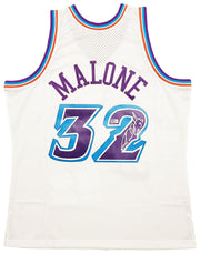 Utah Jazz Karl Malone Autographed White Authentic Mitchell & Ness Jersey Size XL Beckett BAS Stock #211873