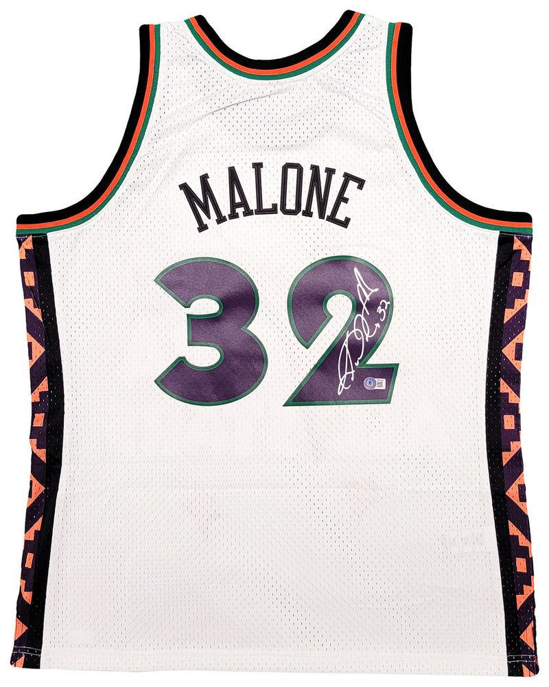 Utah Jazz Karl Malone Autographed White & Purple Authentic Mitchell & Ness 1995 All Star Game Jersey Size XL Beckett BAS Stock #211885