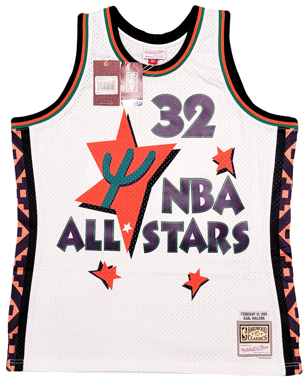 Utah Jazz Karl Malone Autographed White & Purple Authentic Mitchell & Ness 1995 All Star Game Jersey Size XL Beckett BAS Stock #211885