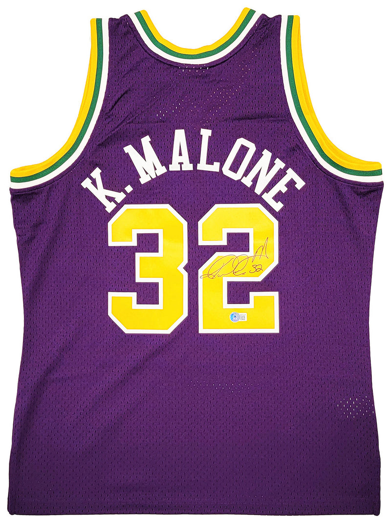 Utah Jazz Karl Malone Autographed Purple Authentic Mitchell & Ness Jersey Size L Beckett BAS Witness Stock #211882