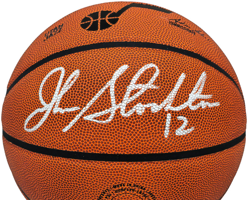John Stockton Autographed Composite Leather Utah Jazz Logo Basketball Beckett BAS Witness Stock #224366