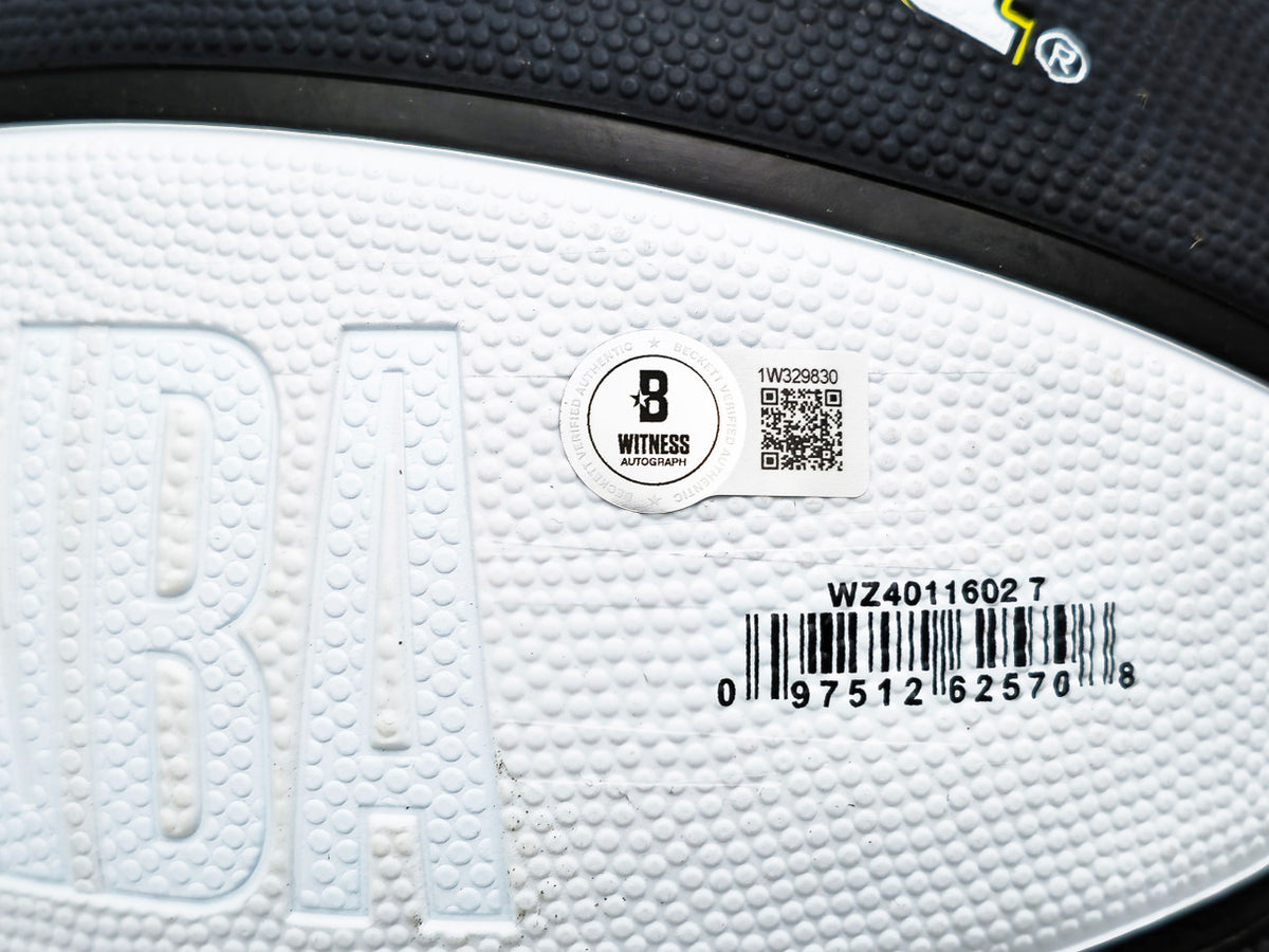 John Stockton Autographed Black & White Team Tribute Utah Jazz Logo Basketball Beckett BAS Witness Stock #224370