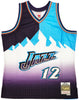 Utah Jazz John Stockton Autographed Blue & Purple Authentic Mitchell & Ness 1996-97 Hardwood Classic Swingman Split Jersey Size XL Beckett BAS Witness Stock #224341