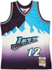 Utah Jazz John Stockton Autographed Blue & Purple Authentic Mitchell & Ness 1996-97 Hardwood Classic Swingman Split Jersey Size L Beckett BAS Witness Stock #224340