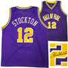 Utah Jazz John Stockton Autographed Purple Jersey Beckett BAS Witness Stock #224360