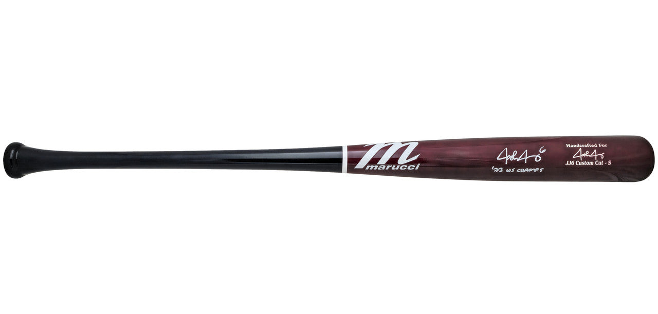 Josh Jung Autographed Maroon & Navy Marucci Player Model Baseball Bat Texas Rangers "23 WS Champs" Beckett BAS Witness Stock #224406