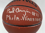 Paul Arizin Autographed Spalding Leather Basketball Philadelphia Warriors "#11 Phila. Warriors" Beckett BAS QR #BR88746