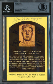 Joe DiMaggio Autographed Hall of Fame HOF Plaque Postcard New York Yankees Beckett BAS #12059137