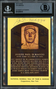 Joe DiMaggio Autographed Hall of Fame HOF Plaque Postcard New York Yankees Beckett BAS #12059141
