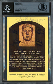 Joe DiMaggio Autographed Hall of Fame HOF Plaque Postcard New York Yankees Beckett BAS #12059147