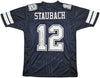 Dallas Cowboys Roger Staubach Autographed Navy Blue Jersey Beckett BAS Witness Stock #212671