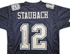 Dallas Cowboys Roger Staubach Autographed Navy Blue Jersey Beckett BAS Witness Stock #212671