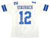 Dallas Cowboys Roger Staubach Autographed White Jersey Beckett BAS Witness Stock #212673