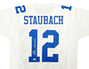 Dallas Cowboys Roger Staubach Autographed White Jersey Beckett BAS Witness Stock #212673