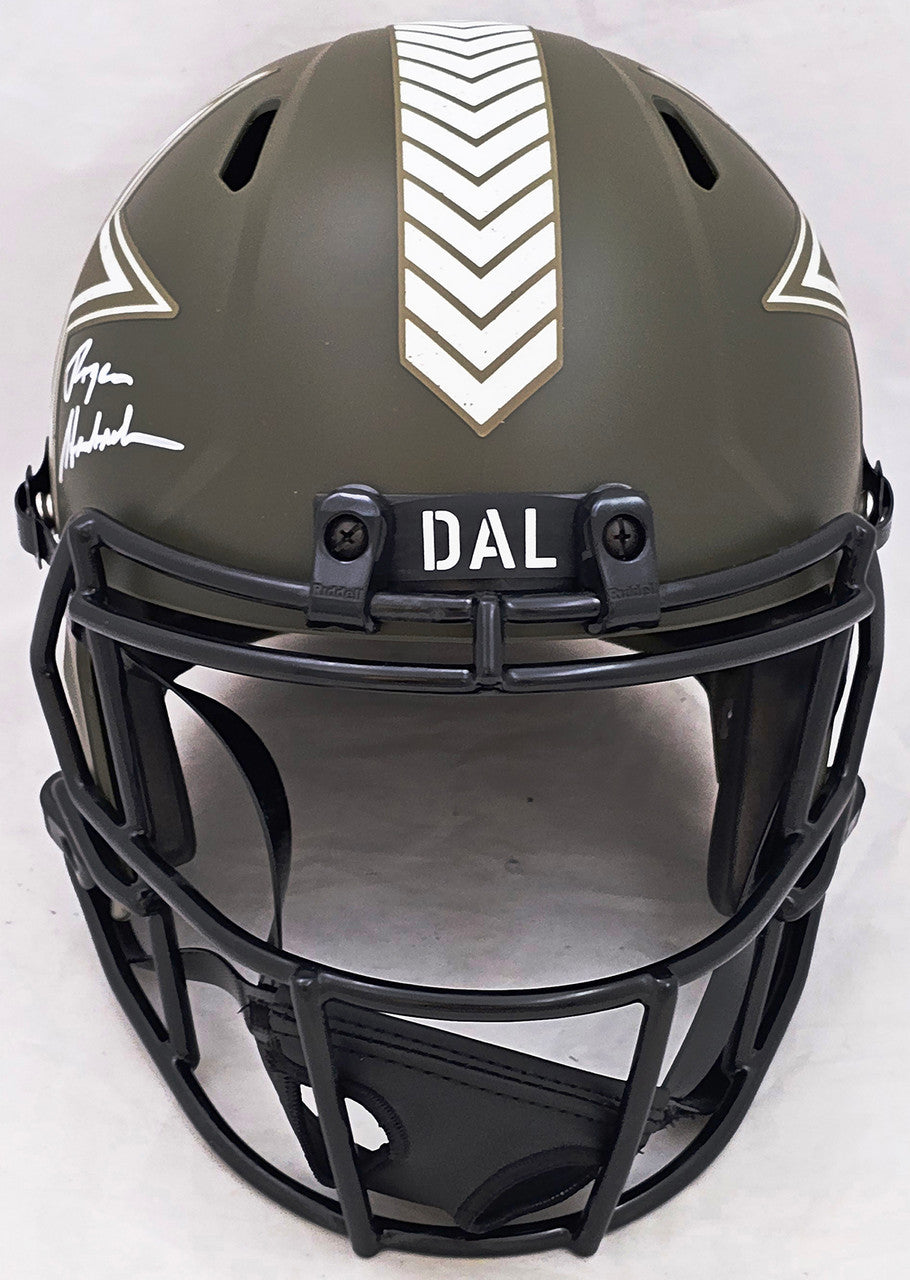 Roger Staubach Autographed Dallas Cowboys Salute To Service Camo Full Size Replica Speed Helmet Beckett BAS Witness Stock #212596