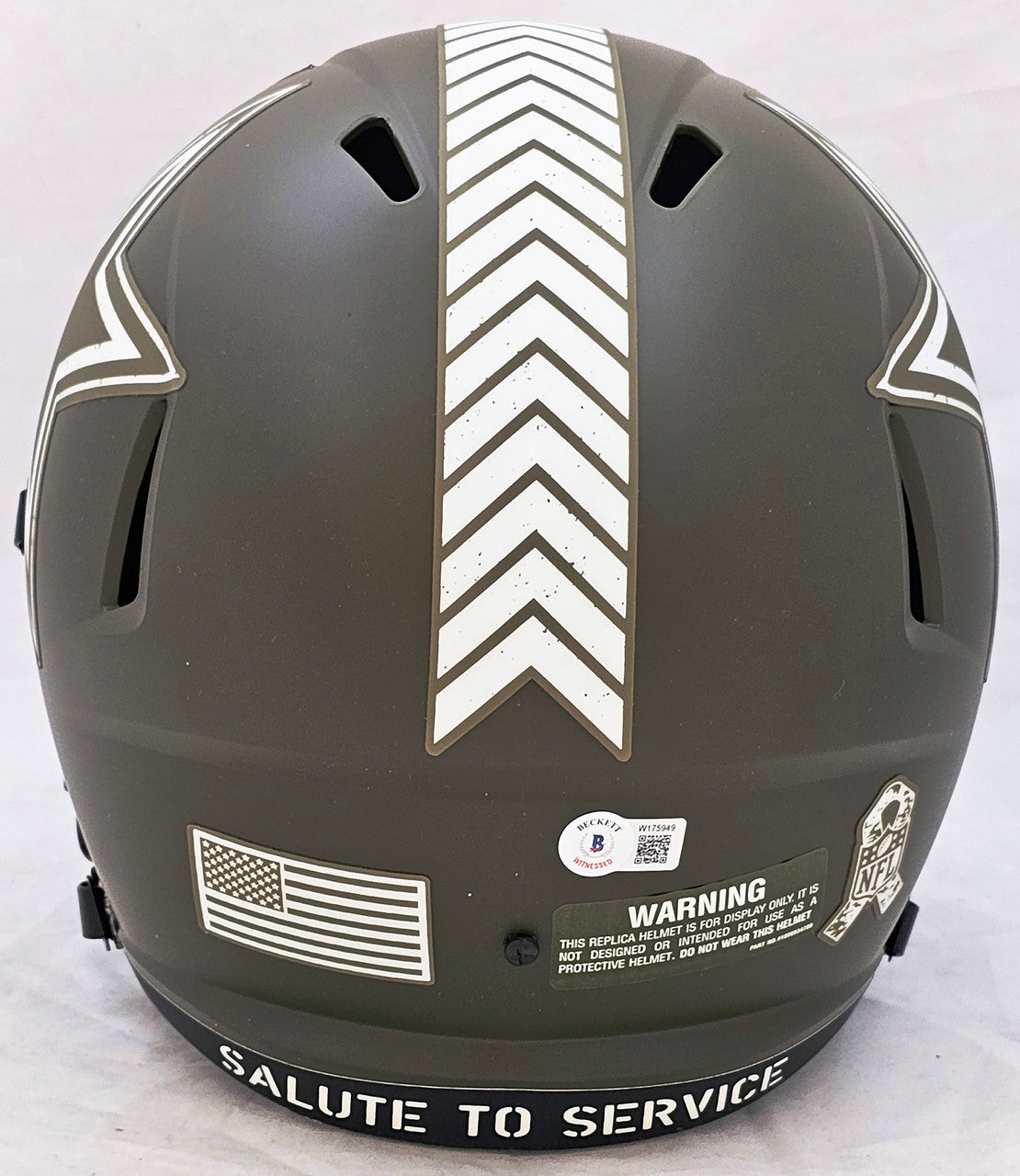 Roger Staubach Autographed Dallas Cowboys Salute To Service Camo Full Size Replica Speed Helmet Beckett BAS Witness Stock #212596