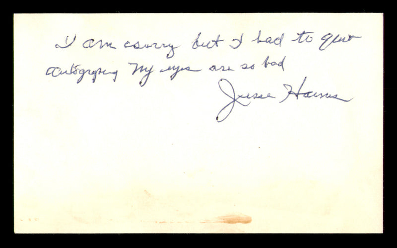 Jesse Haines Autographed 3x5 Index Card St. Louis Cardinals (Back Damage) SKU #213703