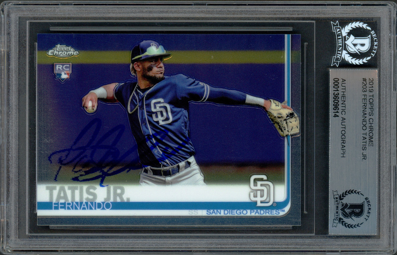 Fernando Tatis Jr. Autographed 2019 Topp Chrome Rookie Card #203 San Diego Padres (Bubbling) Beckett BAS Stock #239740