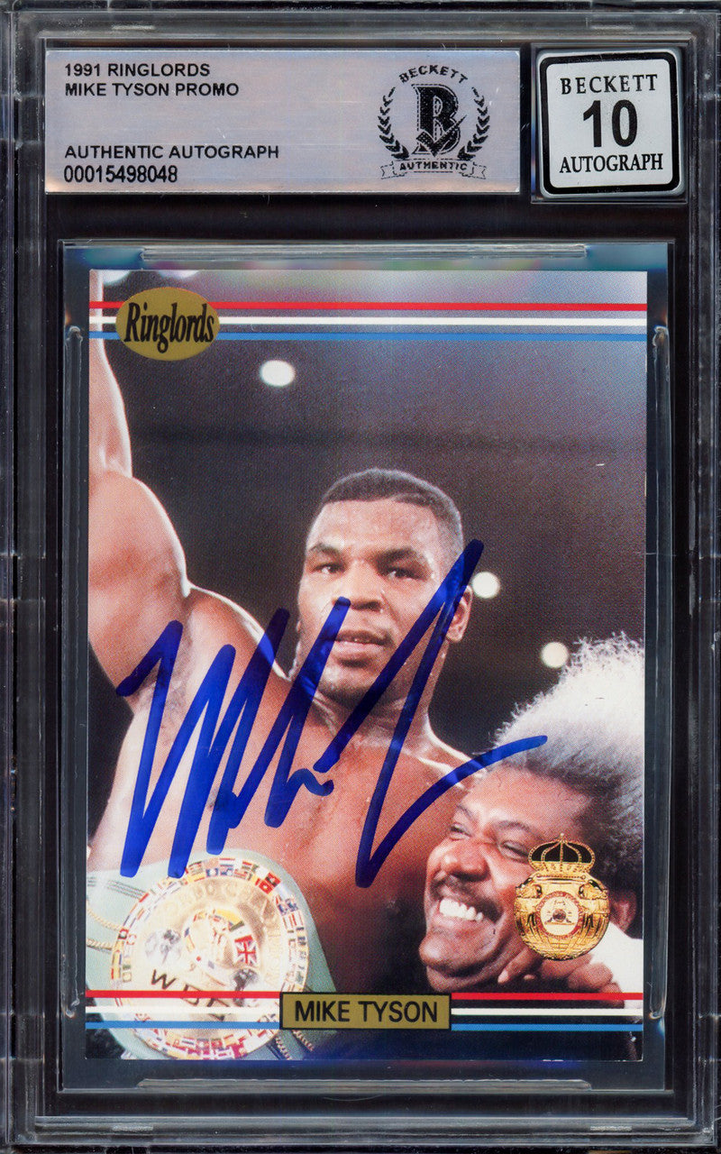 Mike Tyson Autographed 1991 Players International Ringlords Sample Card Auto Grade Gem Mint 10 Beckett BAS #15498048