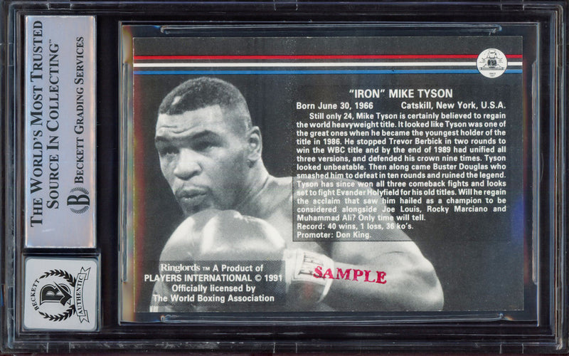 Mike Tyson Autographed 1991 Players International Ringlords Sample Card Auto Grade Gem Mint 10 Beckett BAS #15498048