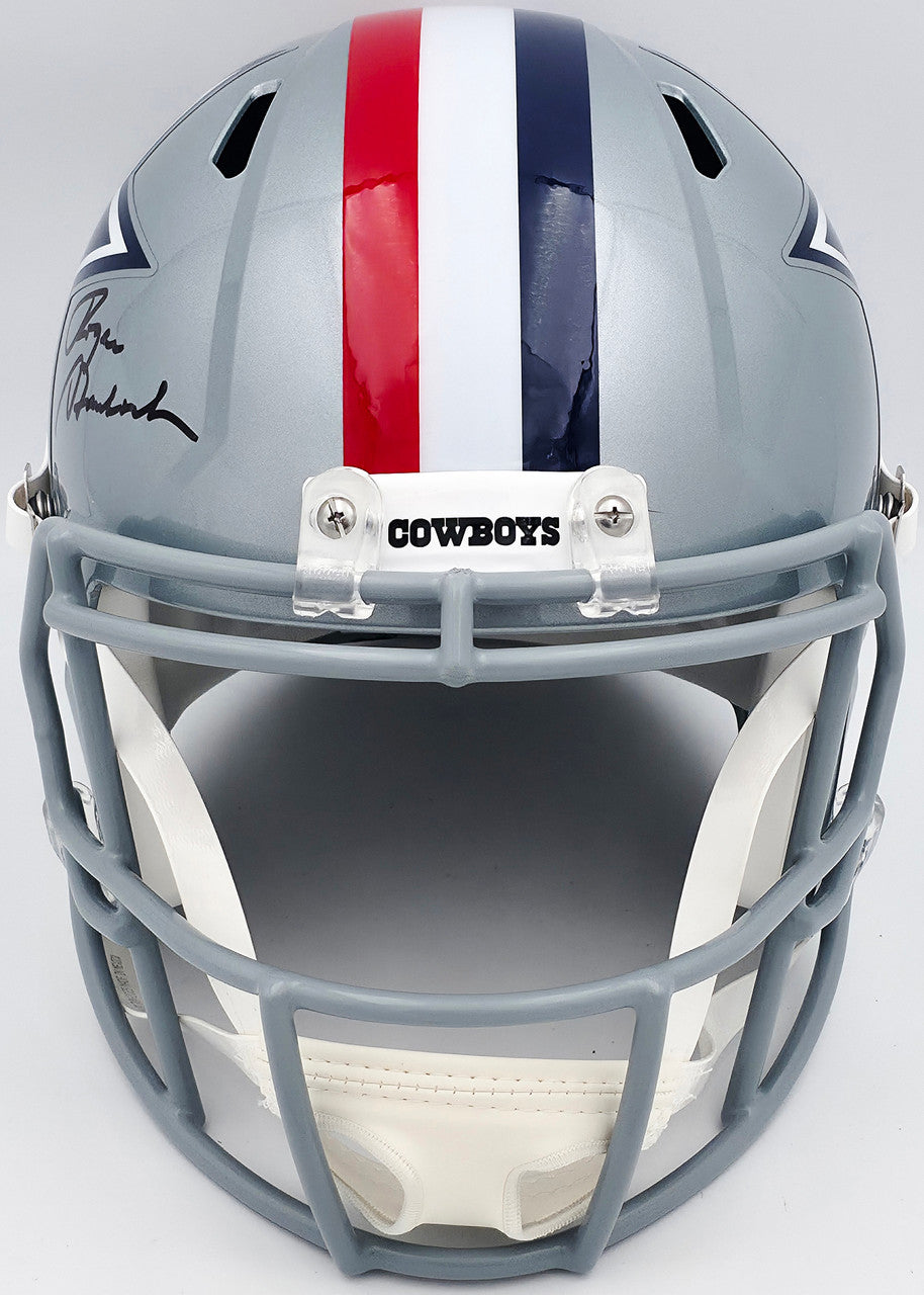 Roger Staubach Autographed Dallas Cowboys 1976 Throwback Silver Full Size Speed Replica Helmet Beckett BAS Witness Stock #238803