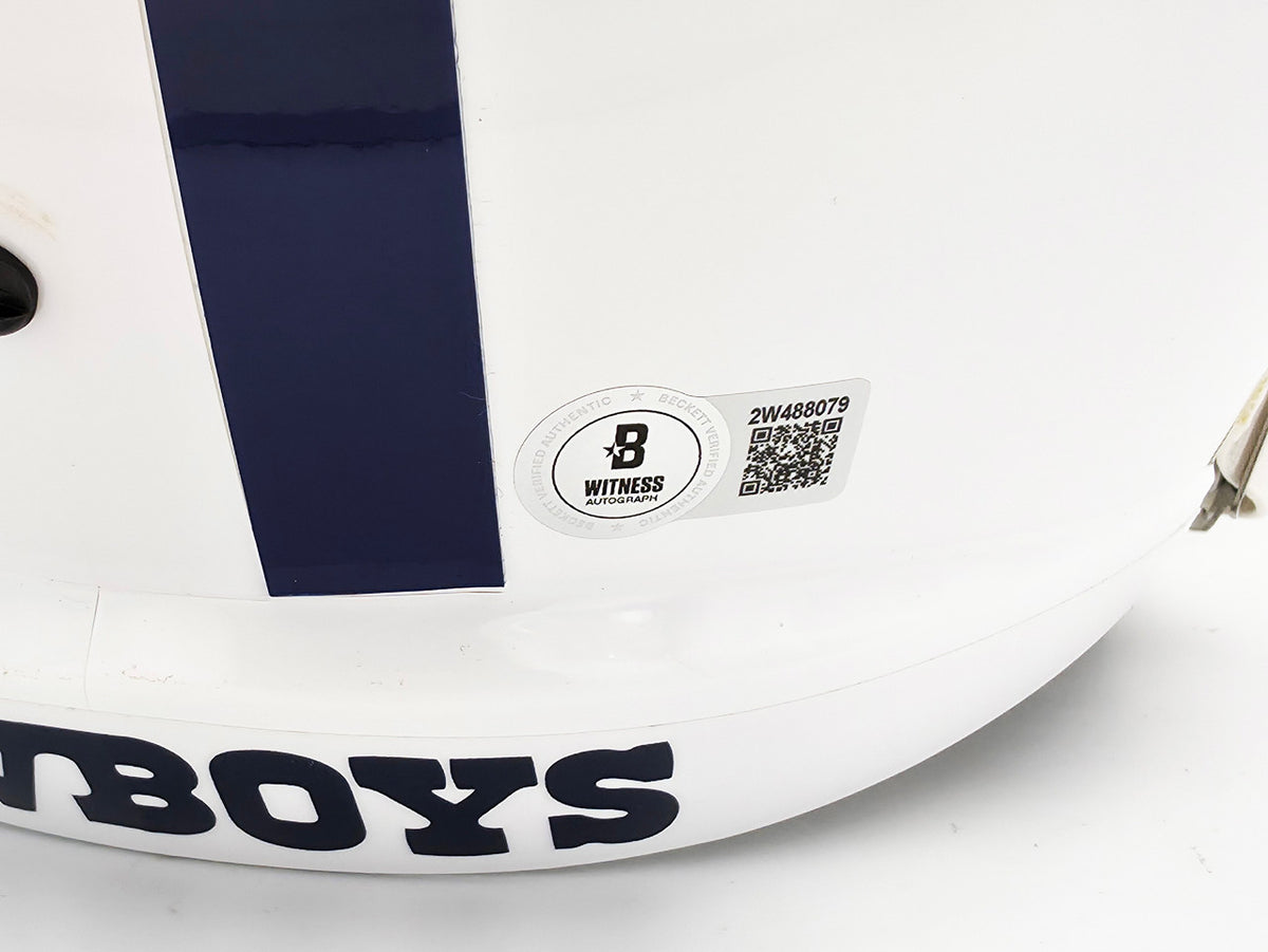 Roger Staubach Autographed Dallas Cowboys 2022 Alternate White Full Size Speed Replica Helmet Beckett BAS Witness Stock #238804