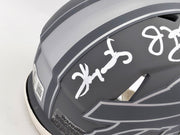 Jim Kelly, Thurman Thomas & Andre Reed Autographed Buffalo Bills Slate Gray Speed Mini Helmet Beckett BAS QR Stock #238933