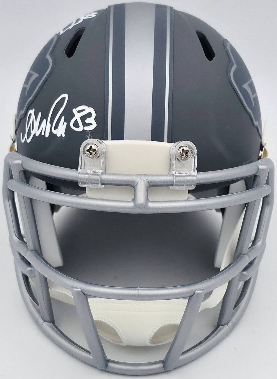 Jim Kelly, Thurman Thomas & Andre Reed Autographed Buffalo Bills Slate Gray Speed Mini Helmet Beckett BAS QR Stock #238933