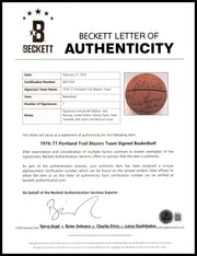1976-77 Portland Trail Blazers Team Autographed Spalding NBA Game Basketball With 7 Signatures Including Bill Walton Beckett BAS #AE31354