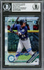 Julio Rodriguez Autographed 2019 1st Bowman Chrome Mega Refractor Rookie Card #BCP33 Seattle Mariners Beckett BAS #16705899